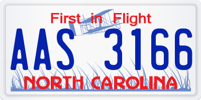 NC license plate AAS3166