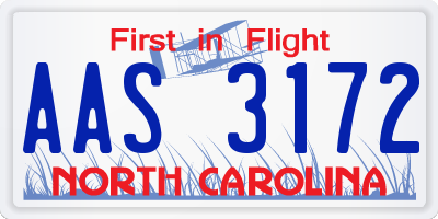 NC license plate AAS3172