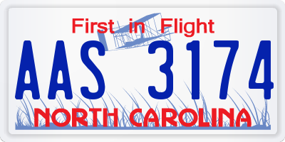 NC license plate AAS3174