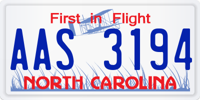 NC license plate AAS3194