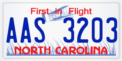 NC license plate AAS3203