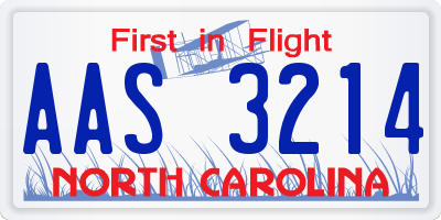 NC license plate AAS3214