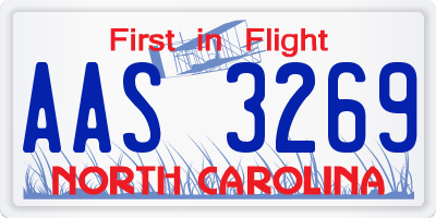 NC license plate AAS3269