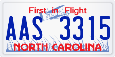 NC license plate AAS3315