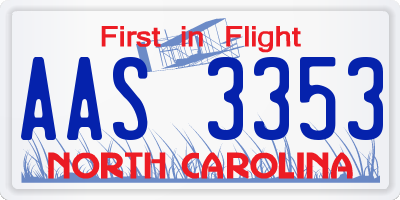 NC license plate AAS3353