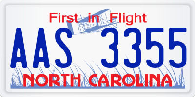 NC license plate AAS3355