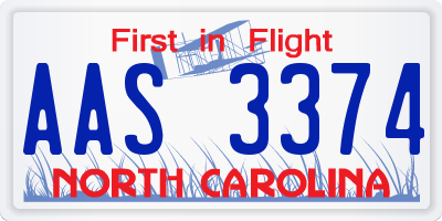NC license plate AAS3374