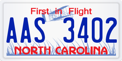 NC license plate AAS3402