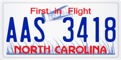 NC license plate AAS3418