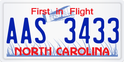 NC license plate AAS3433