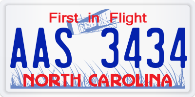 NC license plate AAS3434