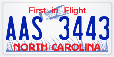NC license plate AAS3443