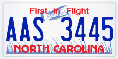 NC license plate AAS3445