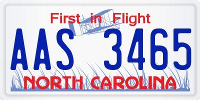 NC license plate AAS3465
