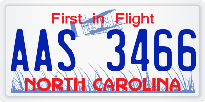 NC license plate AAS3466
