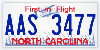 NC license plate AAS3477