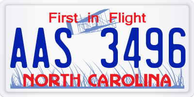 NC license plate AAS3496
