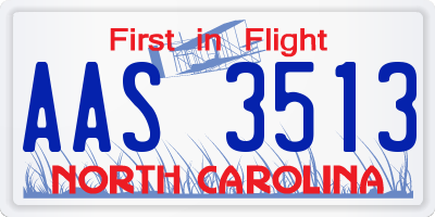 NC license plate AAS3513