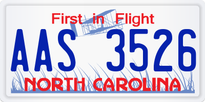 NC license plate AAS3526