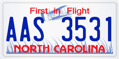 NC license plate AAS3531
