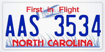 NC license plate AAS3534