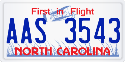 NC license plate AAS3543