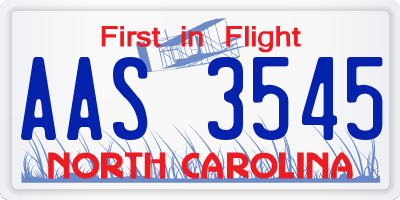NC license plate AAS3545