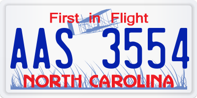 NC license plate AAS3554