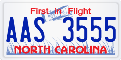 NC license plate AAS3555
