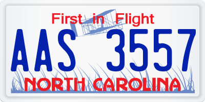 NC license plate AAS3557