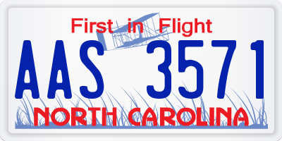 NC license plate AAS3571