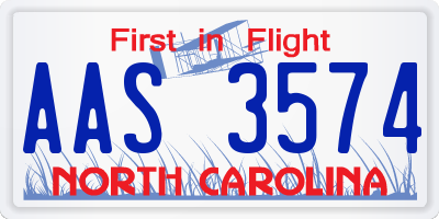 NC license plate AAS3574