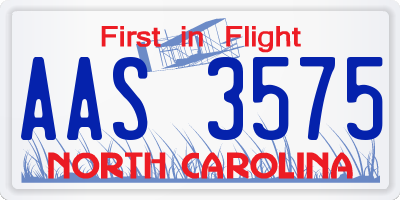 NC license plate AAS3575