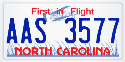 NC license plate AAS3577
