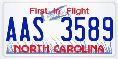 NC license plate AAS3589