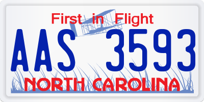 NC license plate AAS3593