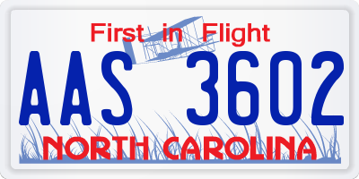 NC license plate AAS3602