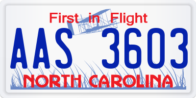 NC license plate AAS3603
