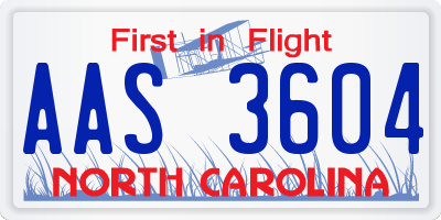 NC license plate AAS3604