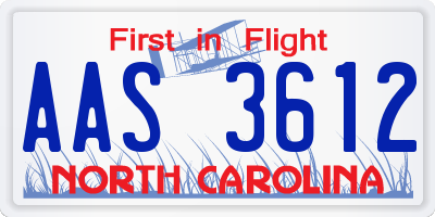 NC license plate AAS3612