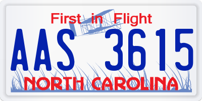 NC license plate AAS3615