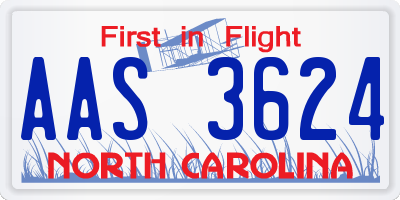 NC license plate AAS3624
