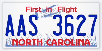 NC license plate AAS3627