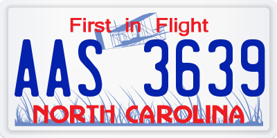 NC license plate AAS3639