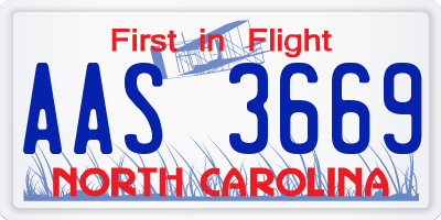 NC license plate AAS3669