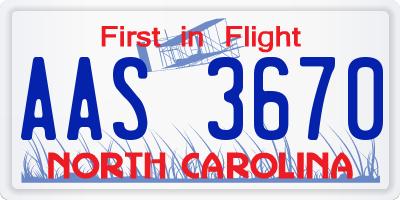 NC license plate AAS3670