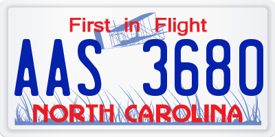NC license plate AAS3680