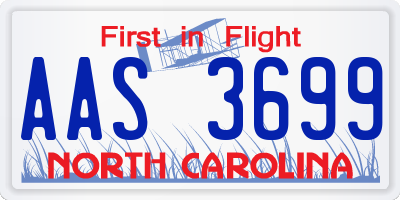 NC license plate AAS3699