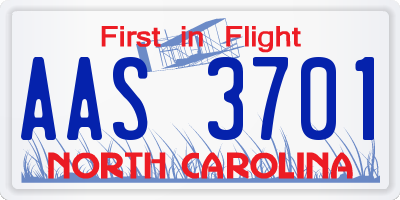 NC license plate AAS3701
