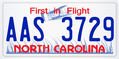 NC license plate AAS3729